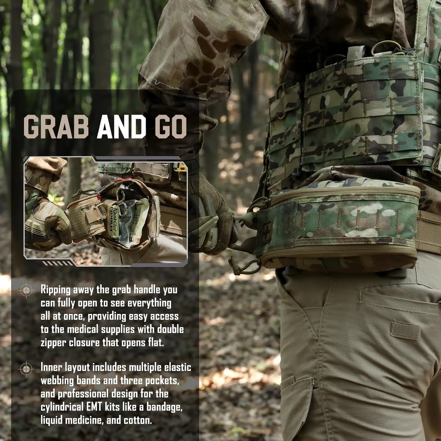 Molle First Aid IFAK Pouch, Medical Bag Molle Medical Pouch Tactical Medical EMT Kit Empty Molle Med Kit Quick Release Handle Small Portable Everyday Carry Survival Bag with Cross Patch