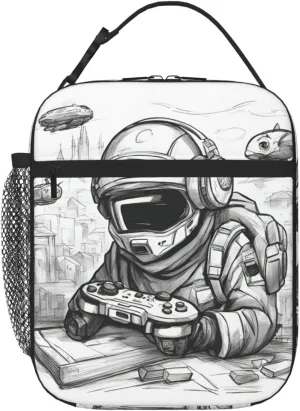 Monochrome Sketch Style Gaming Insulated Lunch Box For Men Women Lunch Bag Perfect For Office Travel Outings