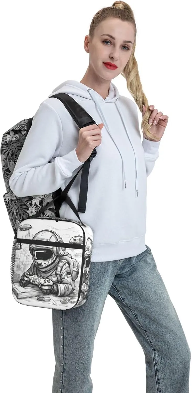 Monochrome Sketch Style Gaming Insulated Lunch Box For Men Women Lunch Bag Perfect For Office Travel Outings
