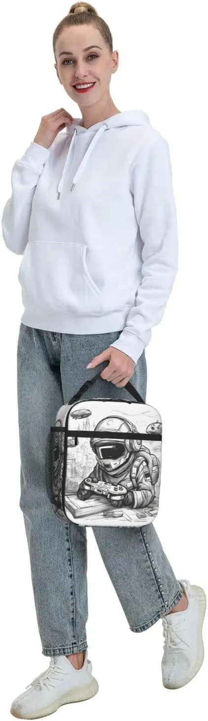 Monochrome Sketch Style Gaming Insulated Lunch Box For Men Women Lunch Bag Perfect For Office Travel Outings