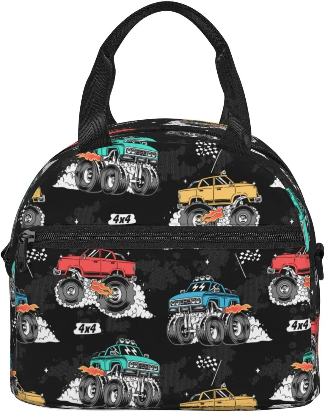 Monster Trucks Lunch Bag Reusable Insulated Lunch Tote Bag Lunchbox Container With Adjustable Shoulder Strap For Office Work School Picnic Travel