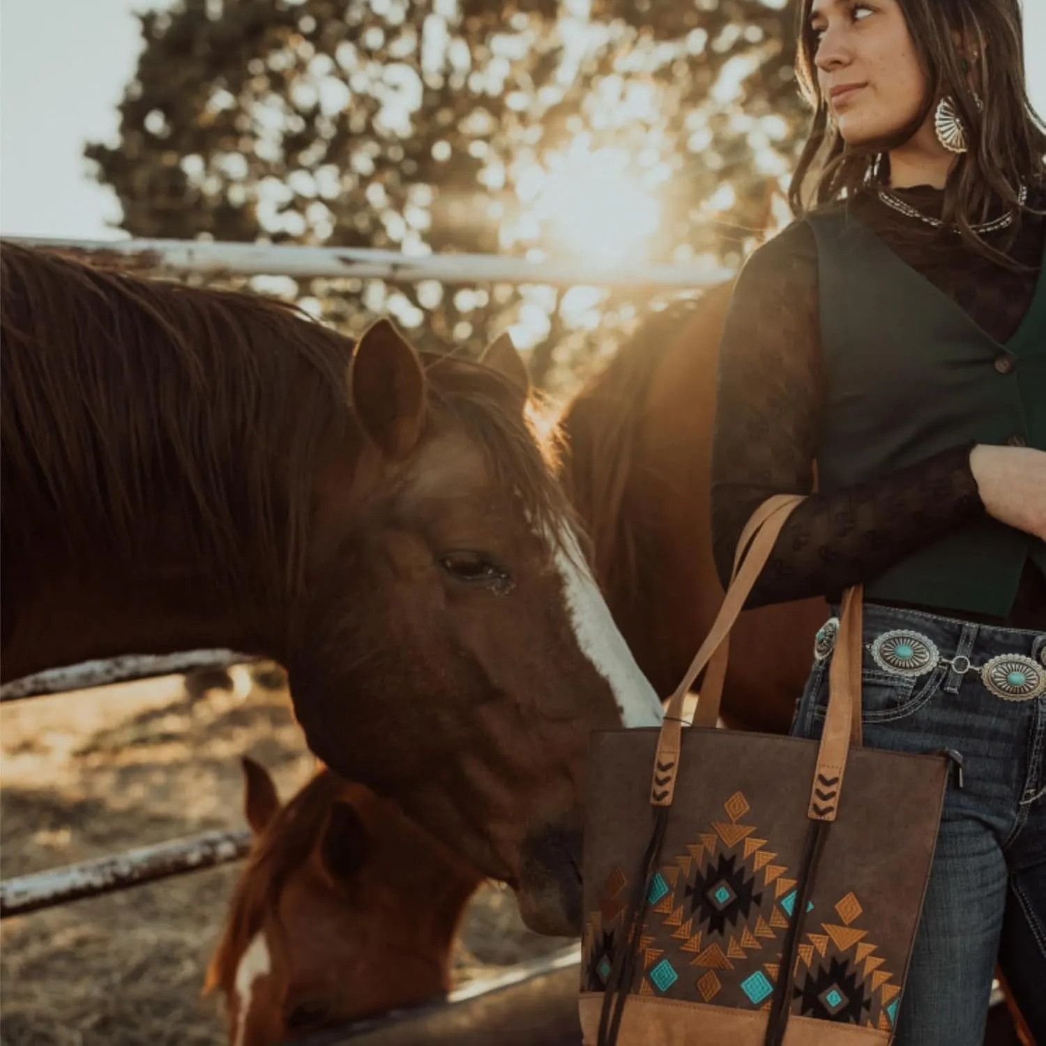 Montana West Aztec Tote Bag for Women Embroidered Western Purse with Wallet Set