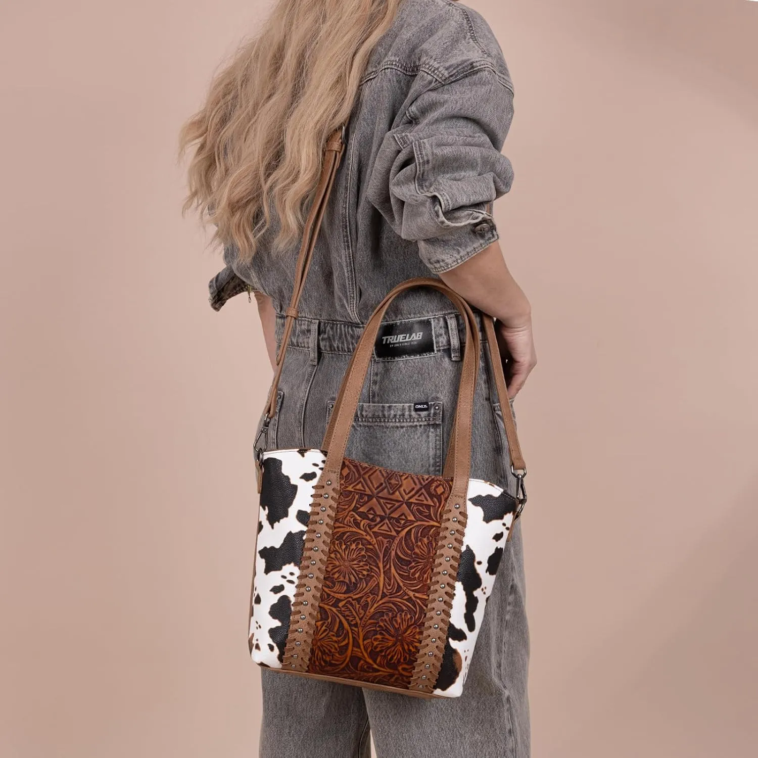 Montana West Cow Print Tote Bags for Women Western Tooled Crossbody Purses