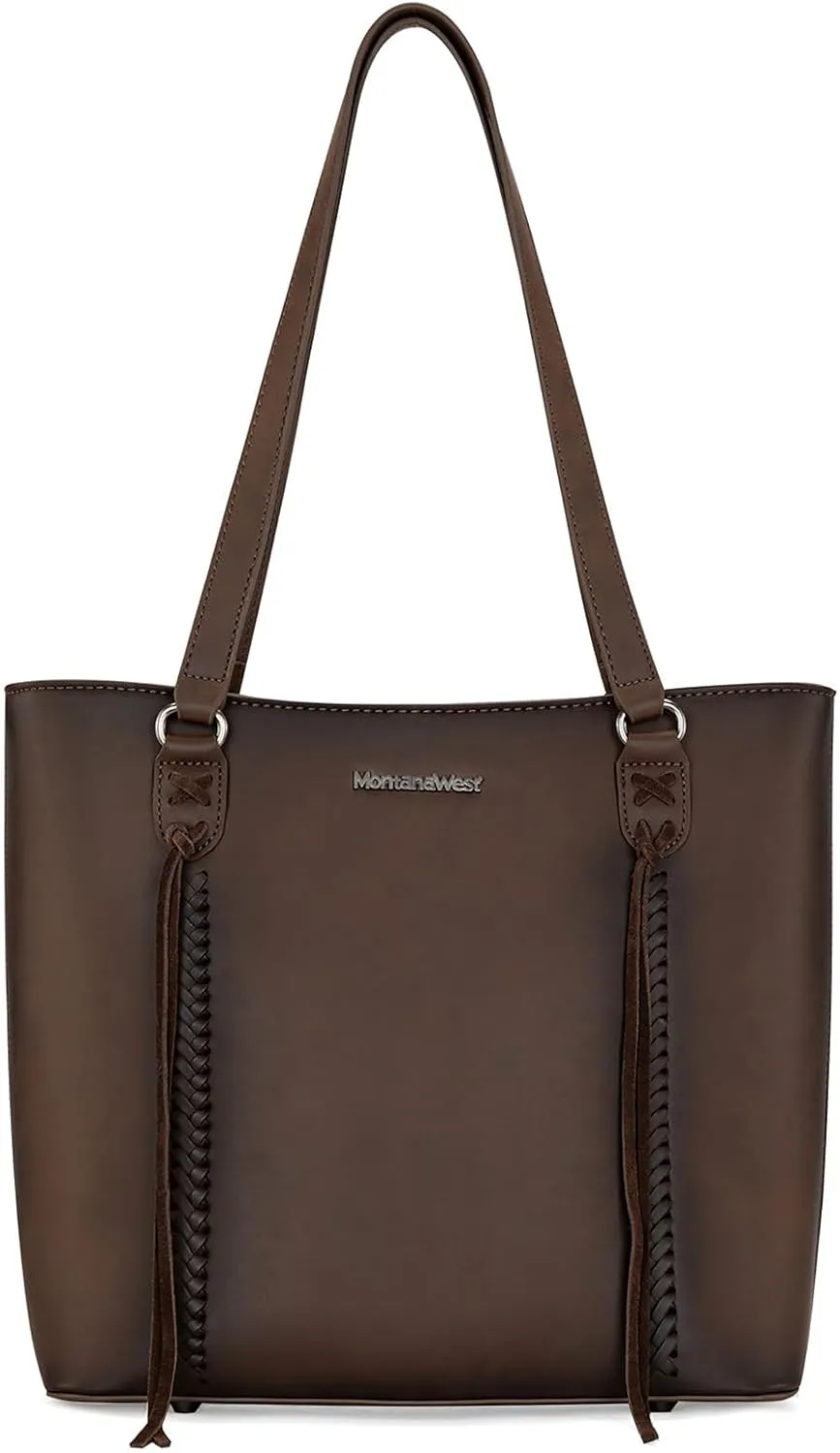 Montana West Western Two-Tone Large Tote Bag for Women Vintage Top Handle Ladies Shoulder Bags