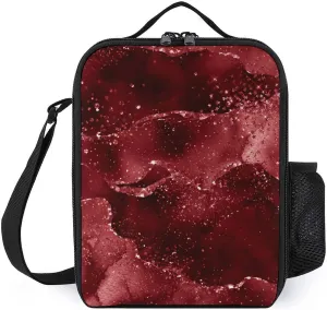 Moody Crimson Agate Dark Blood Red Jewel Tone Portable Insulated Cold Meal Bag with Shoulder Strap, Waterproof, Oil Proof, Leak Proof, Suitable for Both Men And Women