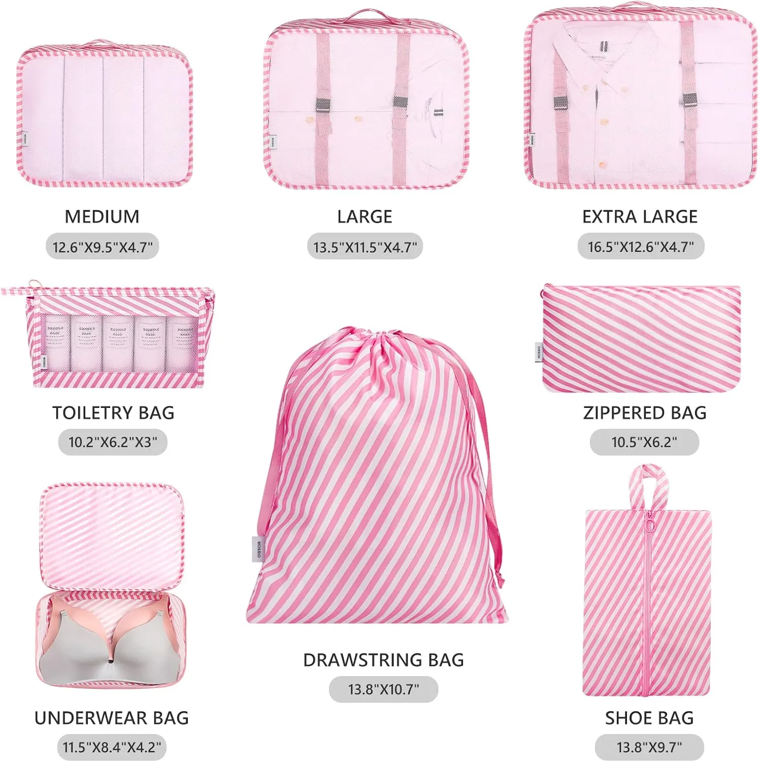Mossio 8 Set Packing Cubes with Shoe Bag - Travel Luggage Organizer for Suitcase Clothes Storage Bag