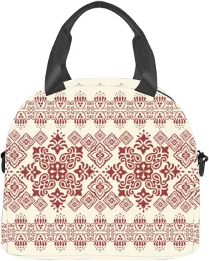Motifs Ikat floral paisley geometric ethnic oriental traditional Insulated Adult Lunch Bag with Shoulder Strap for Women Lightweight Reusable Portable Freezable Lunch Tote Bag for Work Picnic
