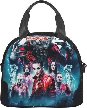 Motionless Musics In White Hand Held Cross Body Insulated Lunch Bag Insulated Lunch Bag Lunch Box For Women Men Reusable Leakproof Cooler Bag For Office Travel Picnic, Black