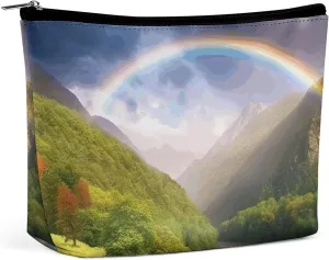 Mountain Valley with Rainbow Travel Makeup Bag Large Toiletry Bag for Women Waterproof Cosmetic Bags for Purse Portable Makeup Organizer Bags Cute Zipper Pouch Cosmetic Pouch Funny Travel Makeupbag