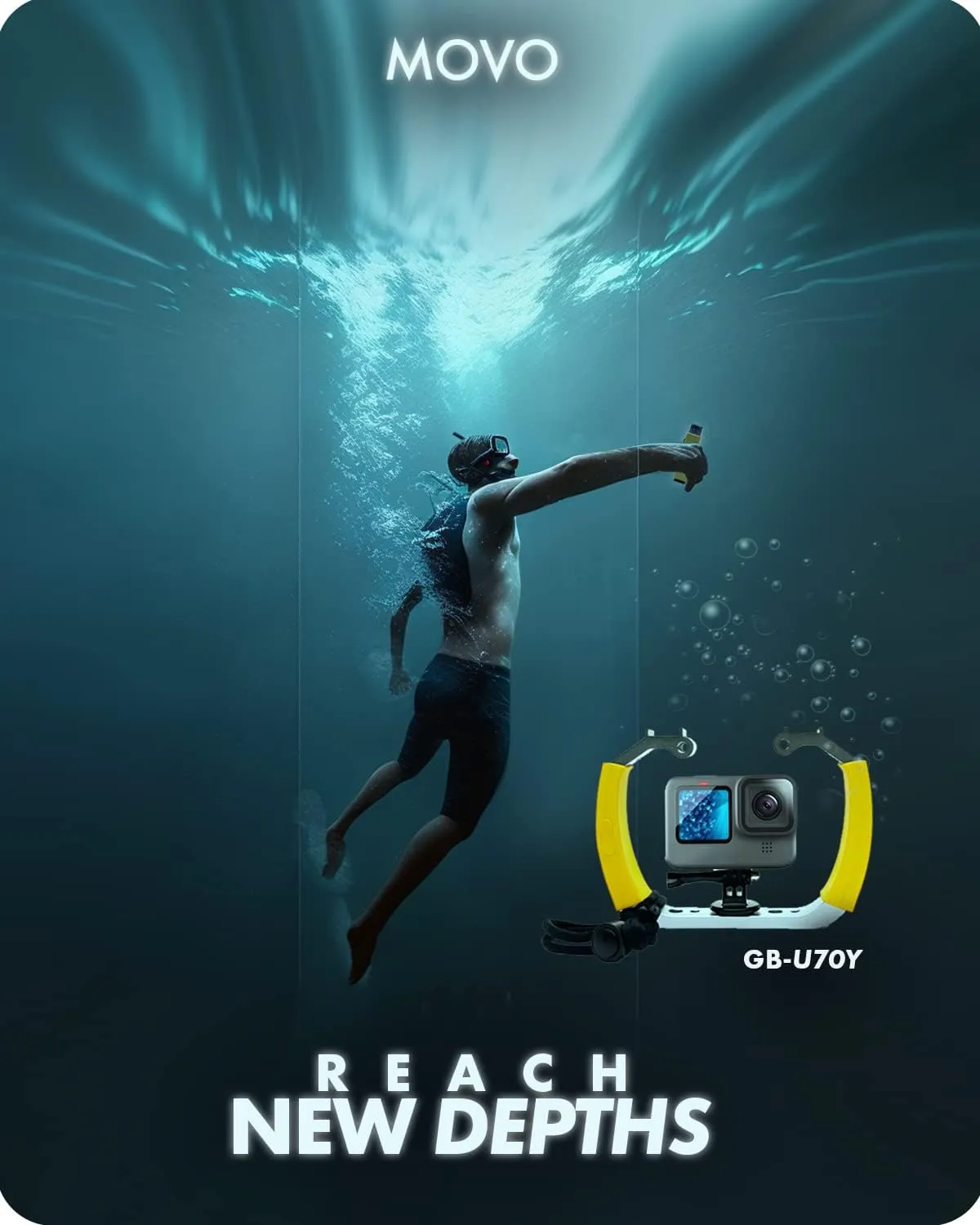 Movo GB-U70Y Underwater Diving Rig for GoPro Hero with Cold Shoe Mounts, Wrist Strap - Works with HERO3, HERO4, HERO5, HERO6, HERO7, HERO8, and Osmo Action Cam - Scuba GoPro Accessory (Yellow)