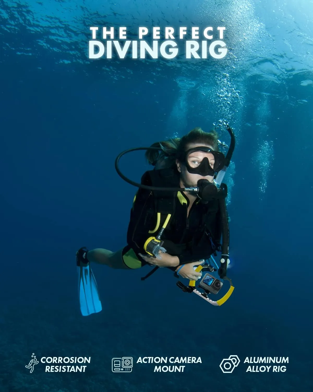 Movo GB-U70Y Underwater Diving Rig for GoPro Hero with Cold Shoe Mounts, Wrist Strap - Works with HERO3, HERO4, HERO5, HERO6, HERO7, HERO8, and Osmo Action Cam - Scuba GoPro Accessory (Yellow)