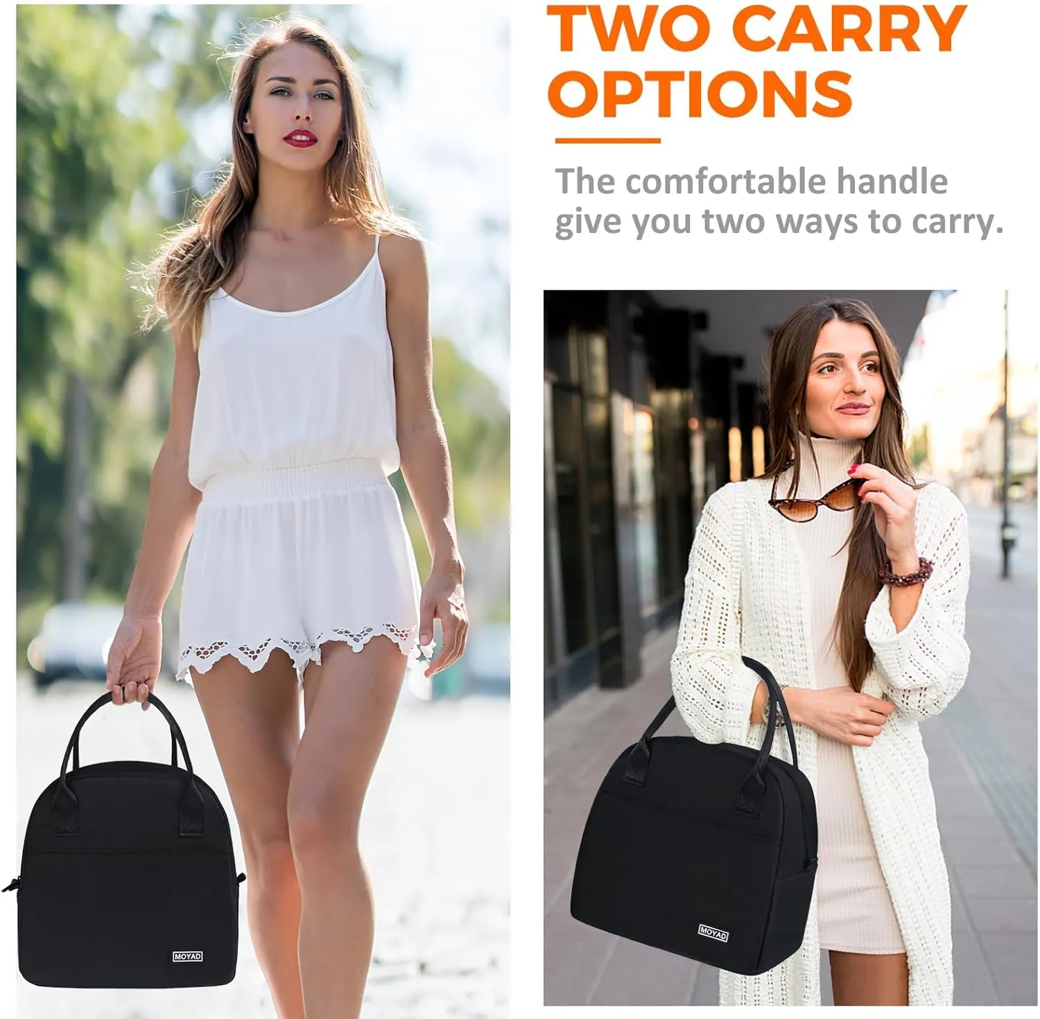 Moyad Insulated Lunch Bag for Women & Men – Reusable Cooler Lunch Box for Work, Travel, Picnic & Outdoor Activities, Midnight Black