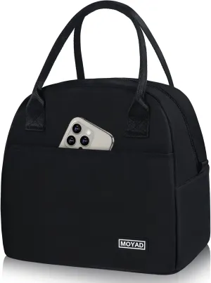 Moyad Insulated Lunch Bag for Women & Men – Reusable Cooler Lunch Box for Work, Travel, Picnic & Outdoor Activities, Midnight Black