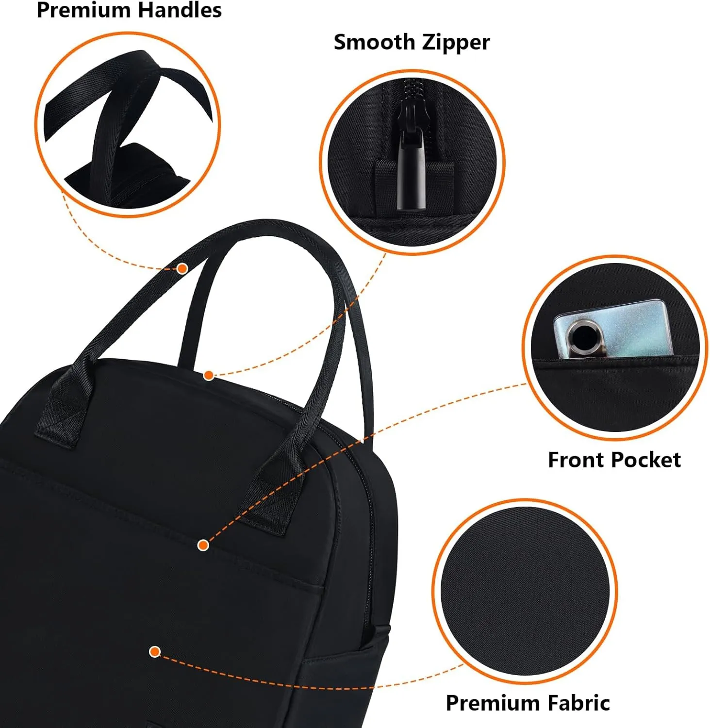Moyad Insulated Lunch Bag for Women & Men – Reusable Cooler Lunch Box for Work, Travel, Picnic & Outdoor Activities, Midnight Black