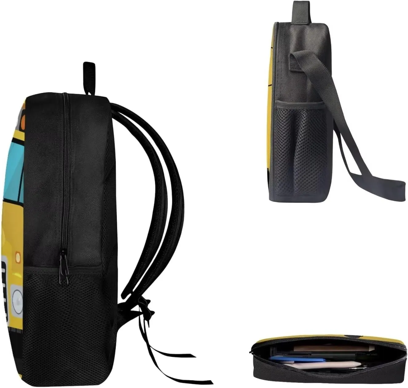 Mumeson Bus Kids Backpack Big Capacity Bookbag Rucksack Schoolbags for Teen Boys Kids Back to School Book Bags Set Insulated Thermal Lunch Box and Portable Pencase