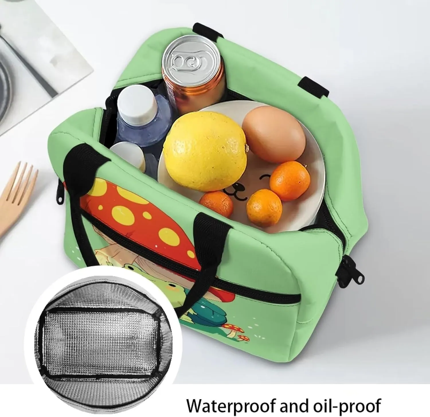 Mushroom Frog Lunch Bag Insulated Lunch Box Reusable Lunch Tote Handbag Picnic Organziezr Thermal Cooler Sack Storage Pouch for Adults Kids School Office Picnic Camping