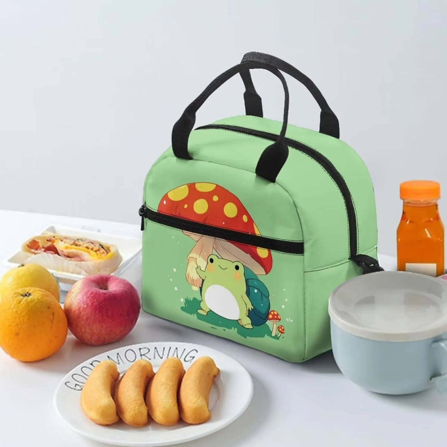 Mushroom Frog Lunch Bag Insulated Lunch Box Reusable Lunch Tote Handbag Picnic Organziezr Thermal Cooler Sack Storage Pouch for Adults Kids School Office Picnic Camping