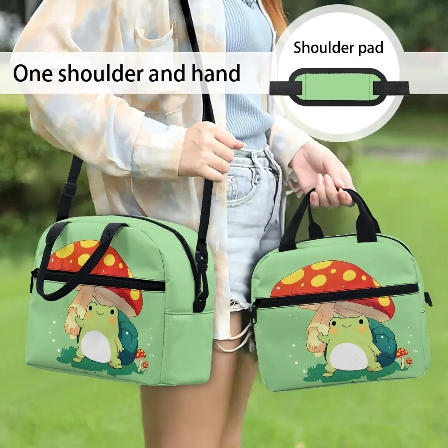Mushroom Frog Lunch Bag Insulated Lunch Box Reusable Lunch Tote Handbag Picnic Organziezr Thermal Cooler Sack Storage Pouch for Adults Kids School Office Picnic Camping
