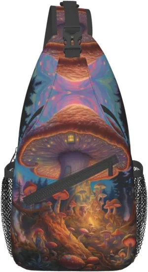 Mushroom Sling Backpack Chest Bag Crossbody Shoulder Bag Gym Cycling Travel Hiking Daypack For Men Women