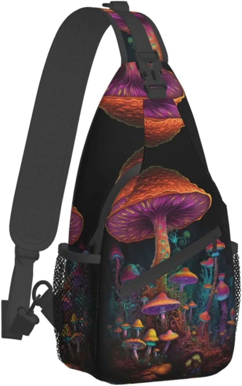 Mushroom Sling Backpack Chest Bag Crossbody Shoulder Bag Gym Cycling Travel Hiking Daypack For Men Women