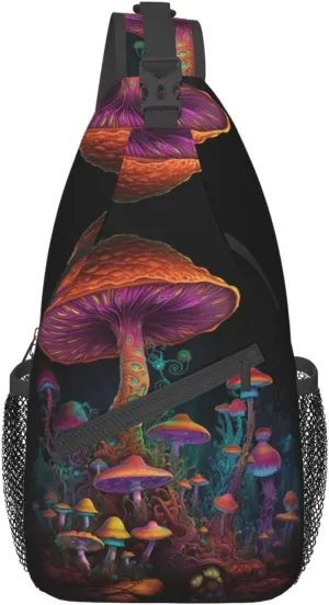 Mushroom Sling Backpack Chest Bag Crossbody Shoulder Bag Gym Cycling Travel Hiking Daypack For Men Women
