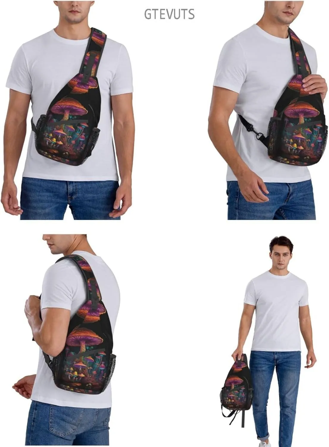 Mushroom Sling Backpack Chest Bag Crossbody Shoulder Bag Gym Cycling Travel Hiking Daypack For Men Women