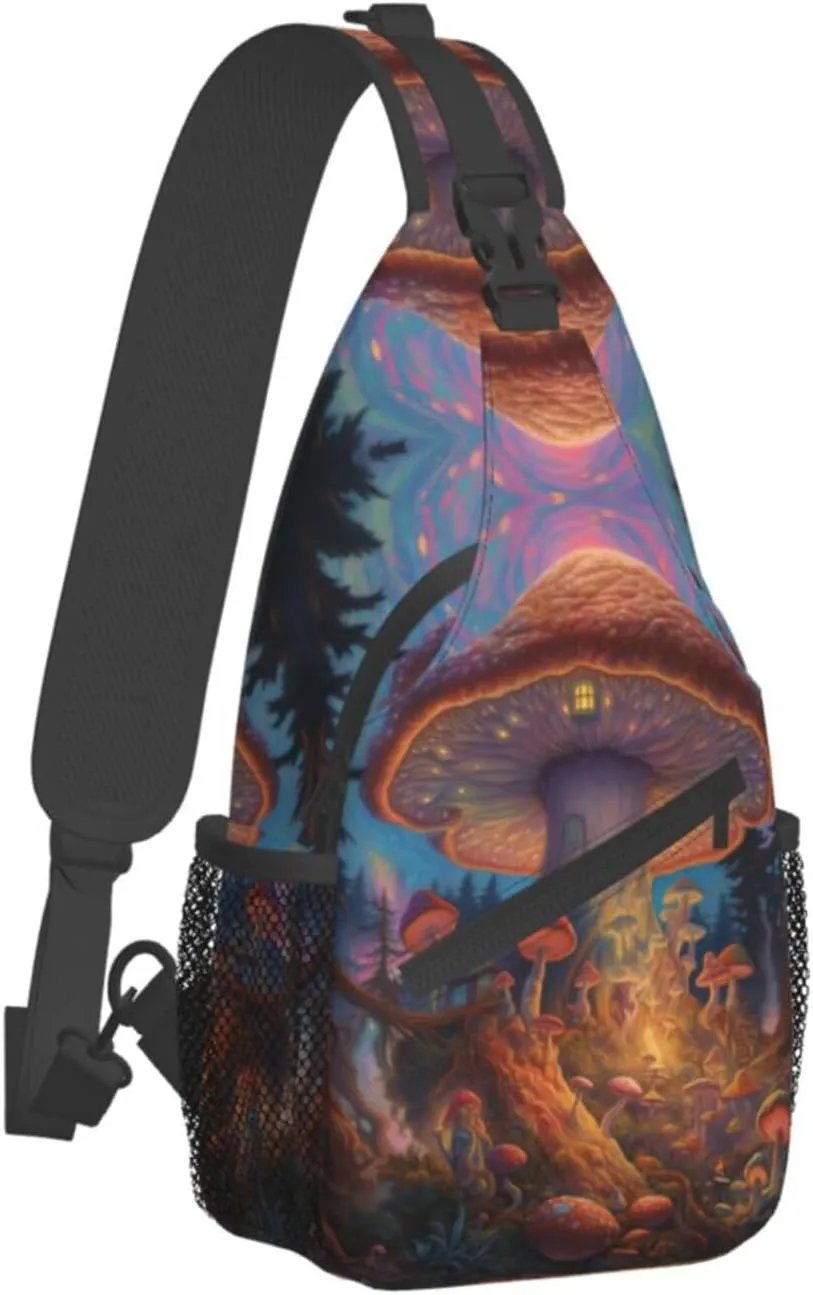 Mushroom Sling Backpack Chest Bag Crossbody Shoulder Bag Gym Cycling Travel Hiking Daypack For Men Women