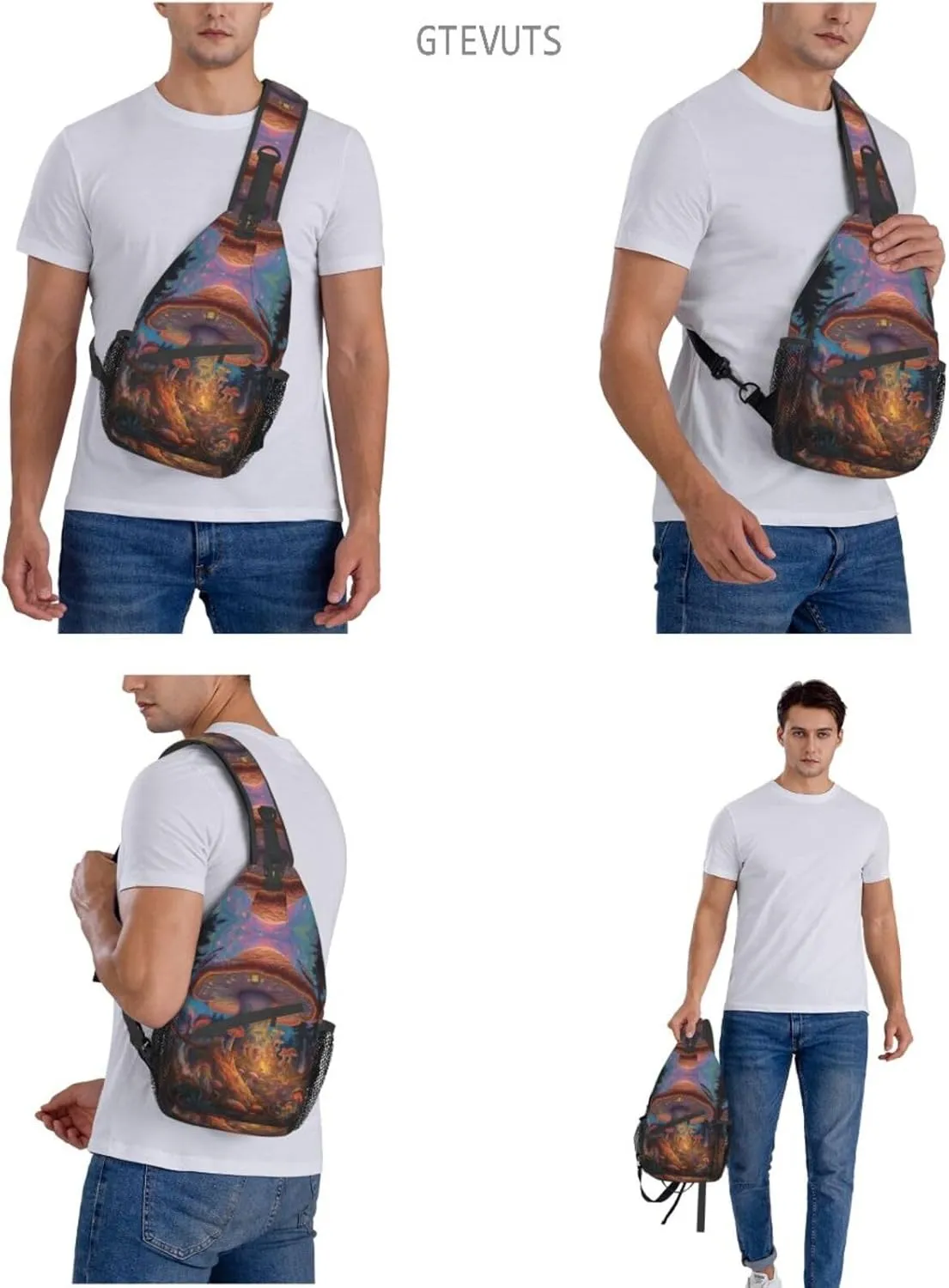 Mushroom Sling Backpack Chest Bag Crossbody Shoulder Bag Gym Cycling Travel Hiking Daypack For Men Women