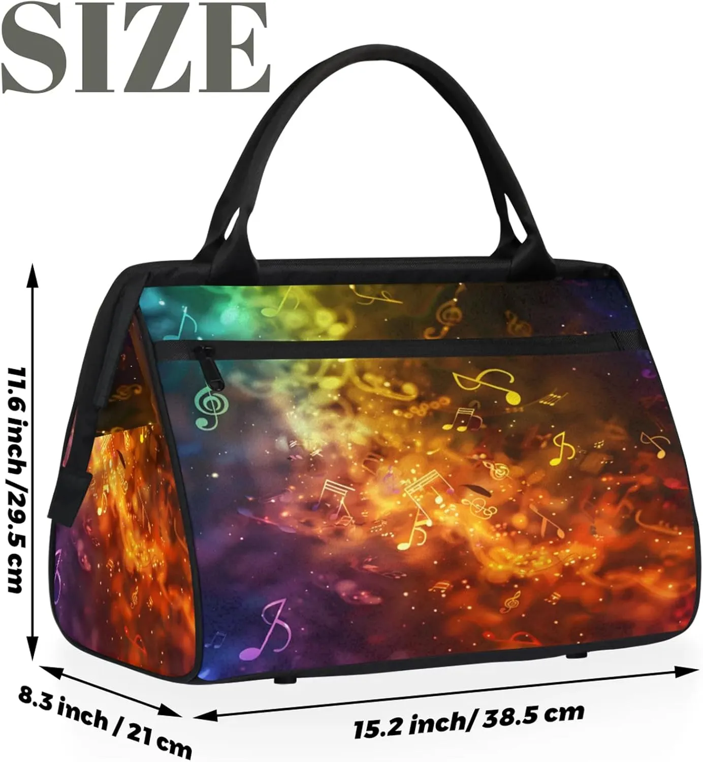 Music Note Colorful Art Large Travel Duffel Bag Gym Tote Bag for Women Men Waterproof Weekend Overnight Bag Carry On Tote Luggage with Pocket Personal Item Bags Sports Bag fit Travel Sports Gym Yoga