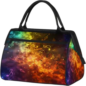 Music Note Colorful Art Large Travel Duffel Bag Gym Tote Bag for Women Men Waterproof Weekend Overnight Bag Carry On Tote Luggage with Pocket Personal Item Bags Sports Bag fit Travel Sports Gym Yoga