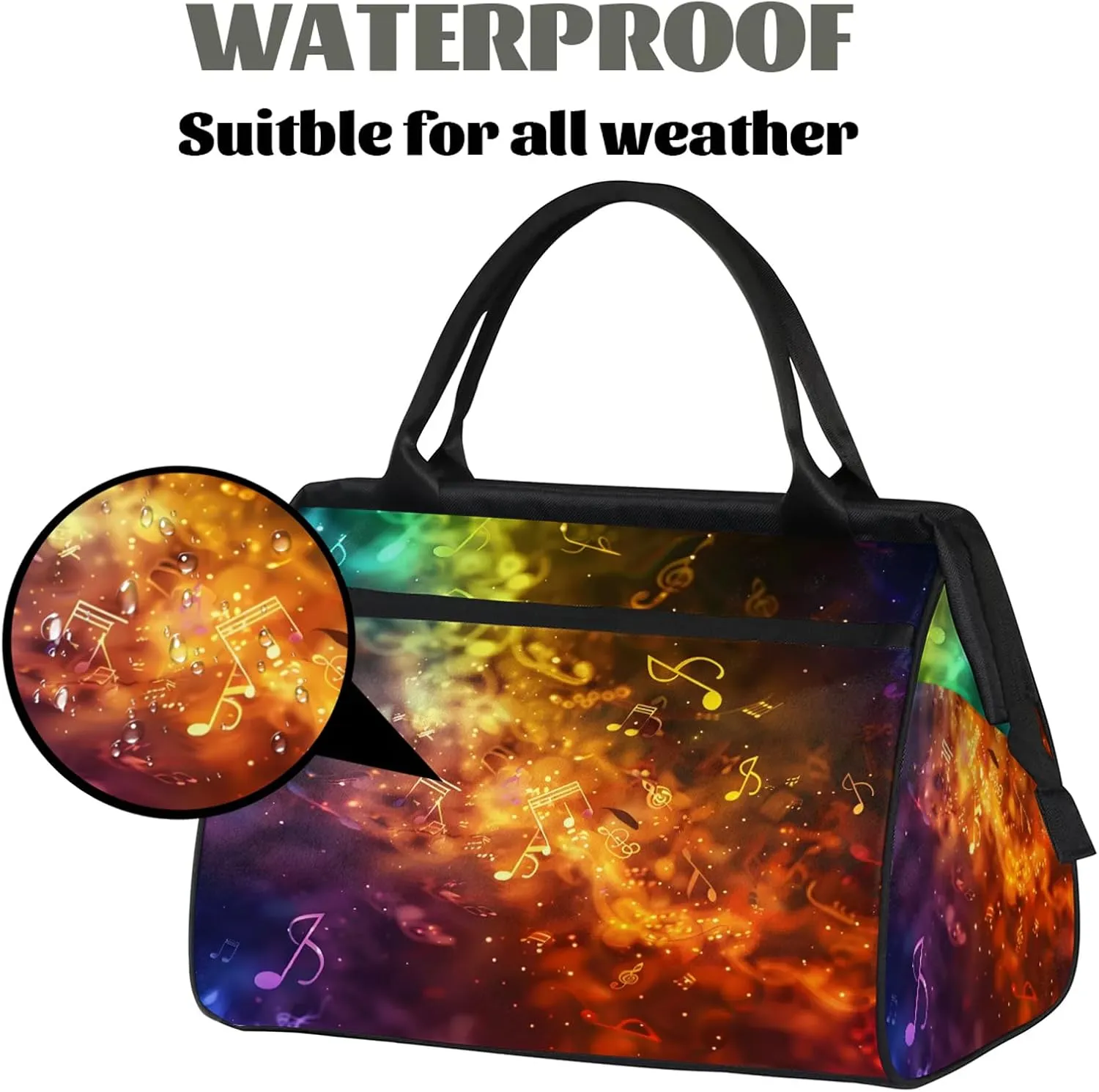 Music Note Colorful Art Large Travel Duffel Bag Gym Tote Bag for Women Men Waterproof Weekend Overnight Bag Carry On Tote Luggage with Pocket Personal Item Bags Sports Bag fit Travel Sports Gym Yoga