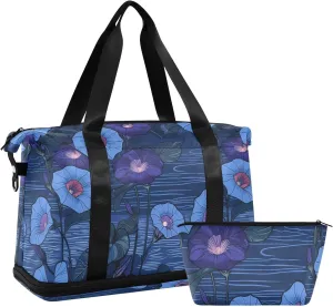 Mysterious Purple Morning Glory Travel Overnight Bags Gym Sports Carry with Toiletry Bag for Travel Waterproof
