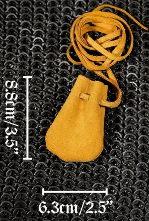 Mythrojan Drawstring Suede Leather Pouches, Native American Style Handmade Mini Pouches for Storing Dice, Coin, Medicine, Jewelry - Small 2.5" x 3.5", Yellow
