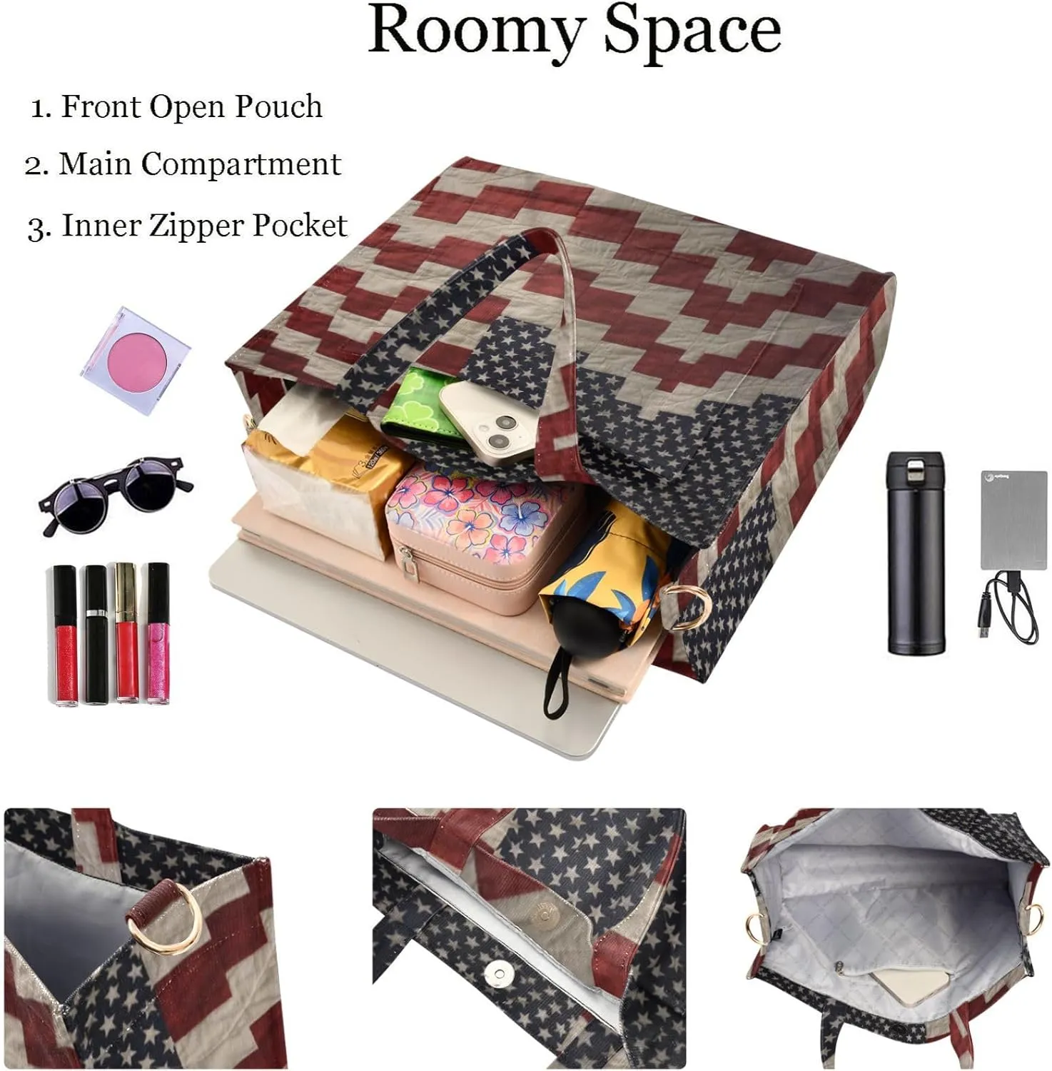 Naanle American Flag 4th Of July Memorial Day Corduroy Small Handbag for Gym