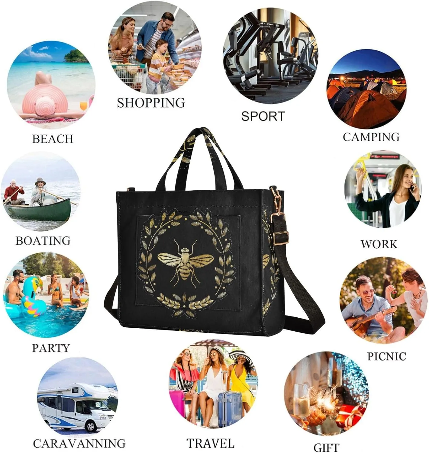 Naanle Chic Pattern Corduroy Satchel Tote Handle&Shoulder Bag for Men Women Work Weekender Travel Beach Shopping Gym