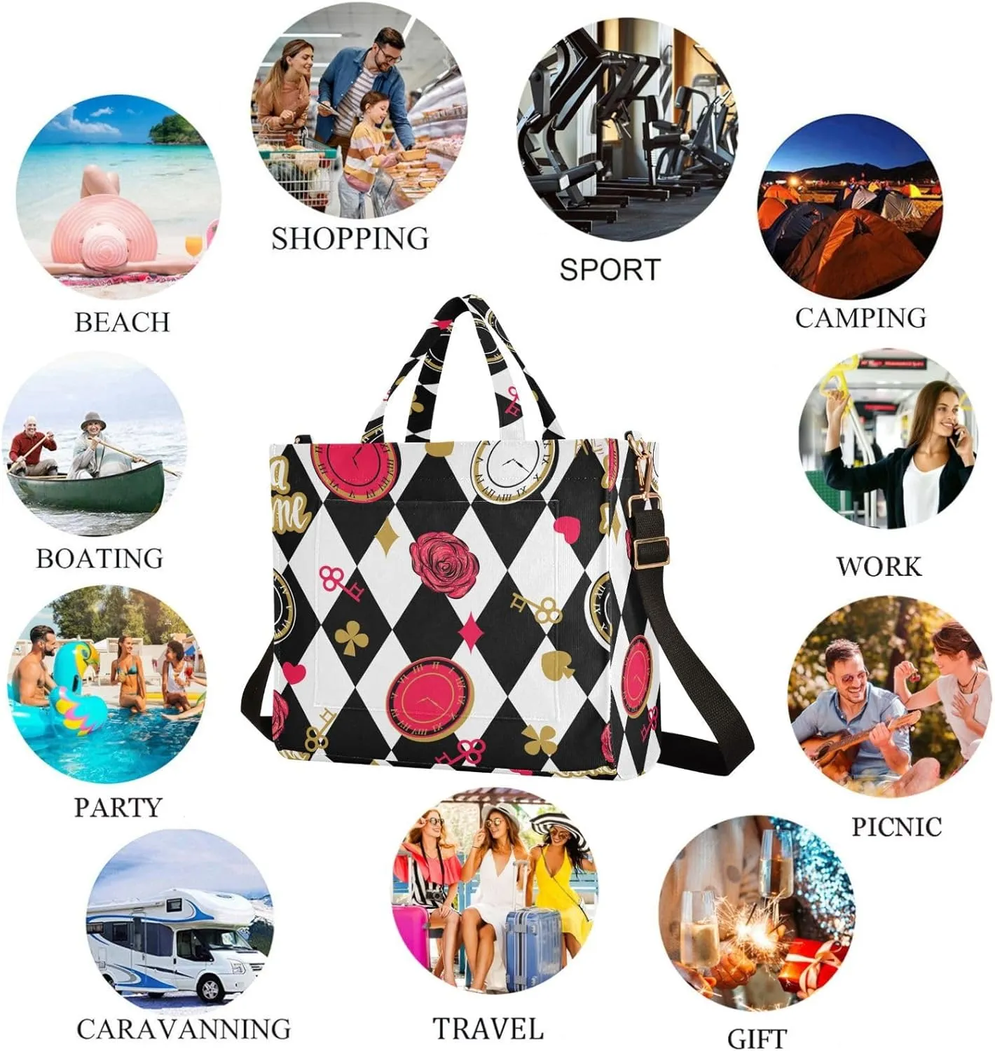 Naanle Chic Pattern Corduroy Satchel Tote Handle&Shoulder Bag for Men Women Work Weekender Travel Beach Shopping Gym