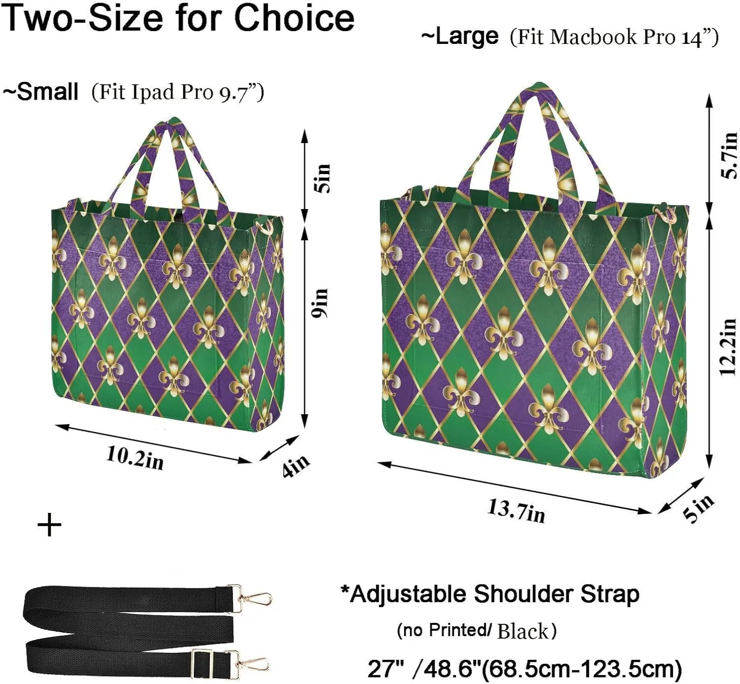 Naanle Mardi Gras Carnival Fleur De Lis Diamond Handbag Crossbody Tote Bag for Gym