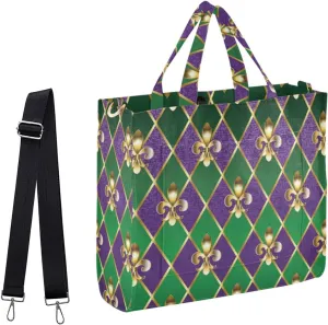 Naanle Mardi Gras Carnival Fleur De Lis Diamond Handbag Crossbody Tote Bag for Gym