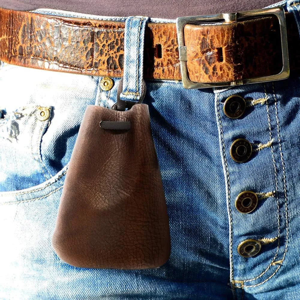 Nabob Leather Leather Drawstring Pouch, Coin Bag, Medicine Tobacco Pouch Medieval Reenactment Made in U.S.A Size 5.75" x 4.25"