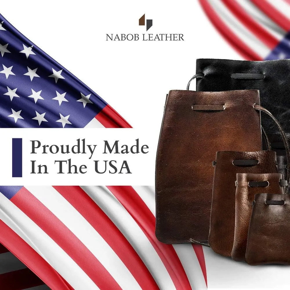 Nabob Leather Leather Drawstring Pouch, Coin Bag, Medicine Tobacco Pouch Medieval Reenactment Made in U.S.A Size 5.75" x 4.25"