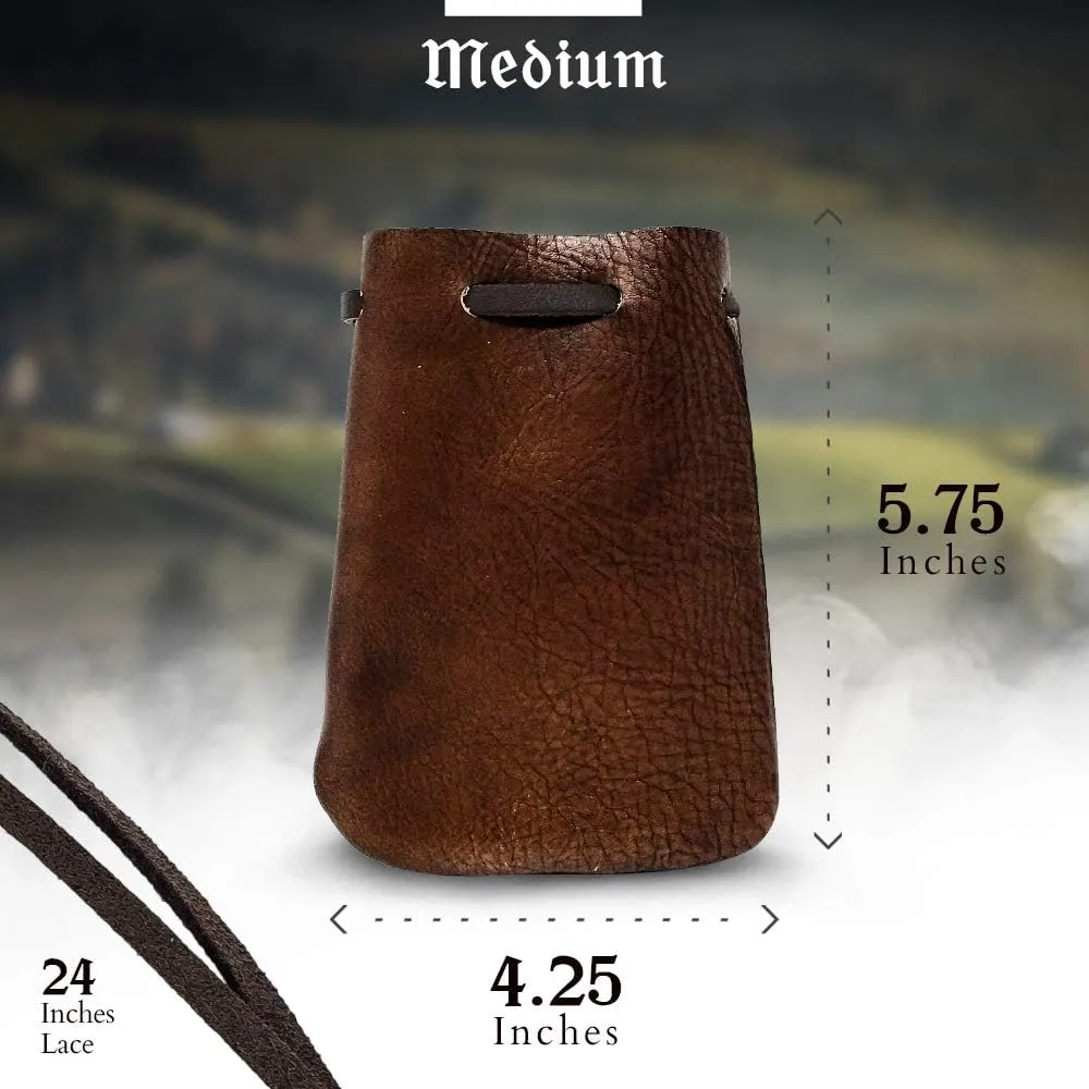 Nabob Leather Leather Drawstring Pouch, Coin Bag, Medicine Tobacco Pouch Medieval Reenactment Made in U.S.A Size 5.75" x 4.25"