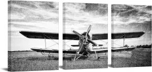Nachic Wall 3 Piece Black and White Wall Art Retro Airplane Picture Painting Vintage Plane Poster Canvas Print for Man Bedroom Decor Framed Ready To Hang 12x16inchx3pcs