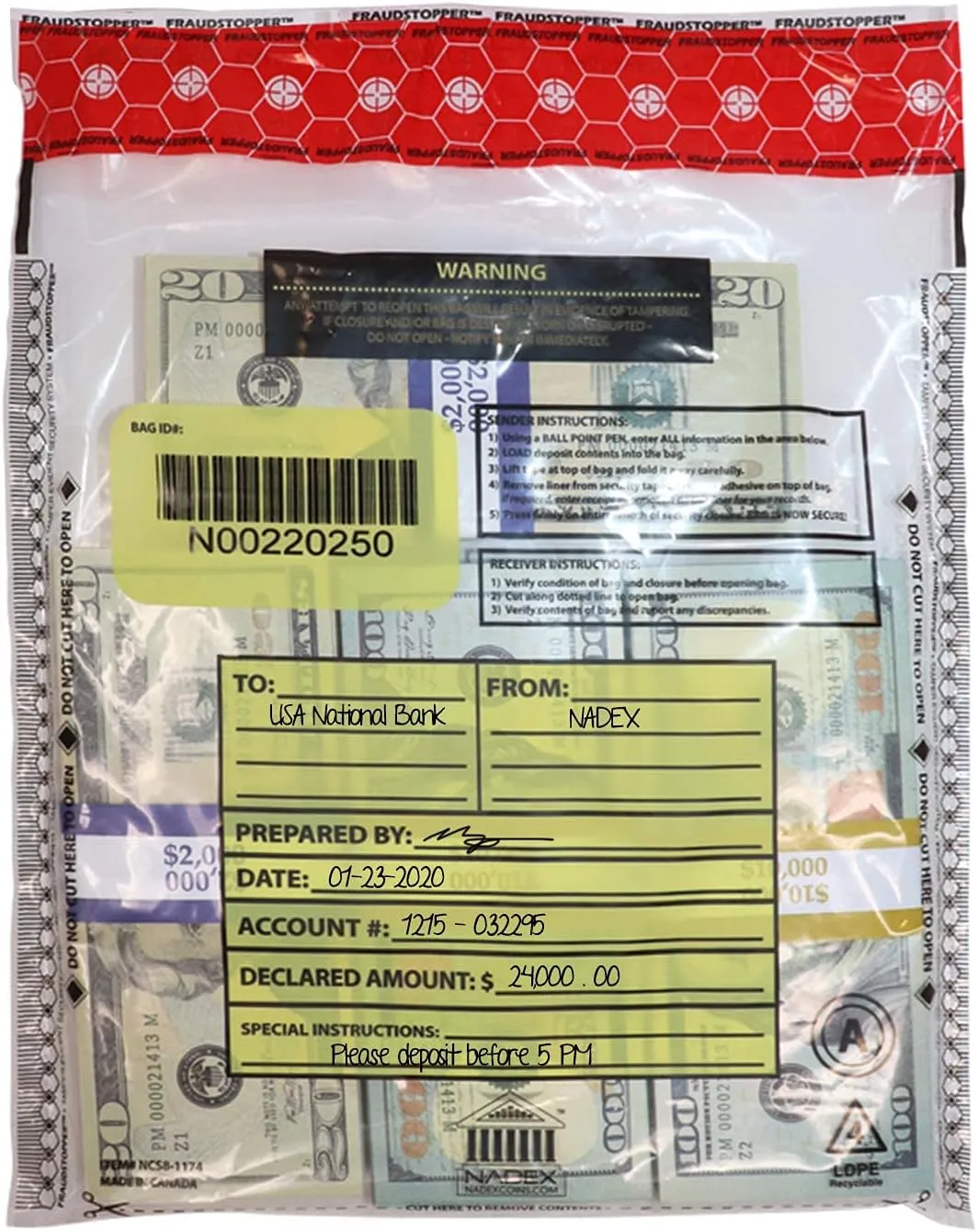 Nadex 9 x 12 Inch Tamper Evident Bank Deposit Bags with FRAUDSTOPPER Level 4 Security, 50 Pack (Clear)