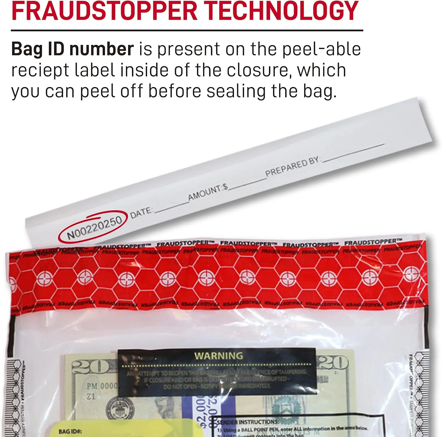 Nadex 9 x 12 Inch Tamper Evident Bank Deposit Bags with FRAUDSTOPPER Level 4 Security, 50 Pack (Clear)