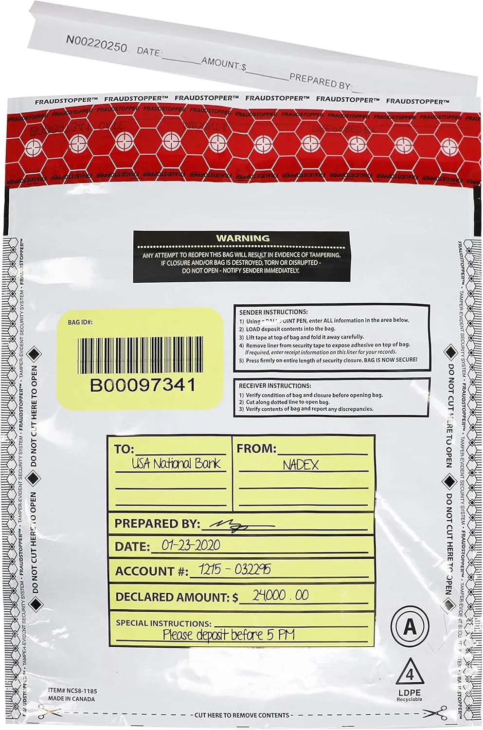 Nadex Tamper Evident Cash and Coin Bank Deposit Bags for Fraud Prevention, 9 x 12, Opaque, 50 Pack