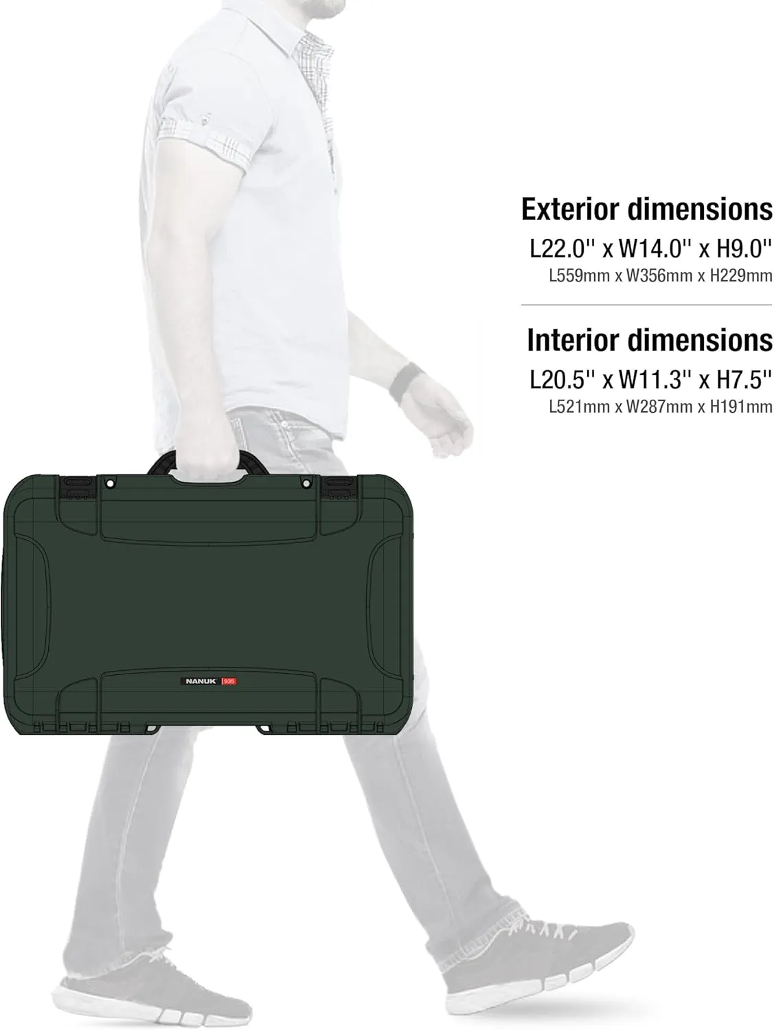 Nanuk Wheeled Series 935 Lightweight NK-7 Resin Waterproof Protective Case for DSLR Camera, 3 Lenses, Flash, Olive
