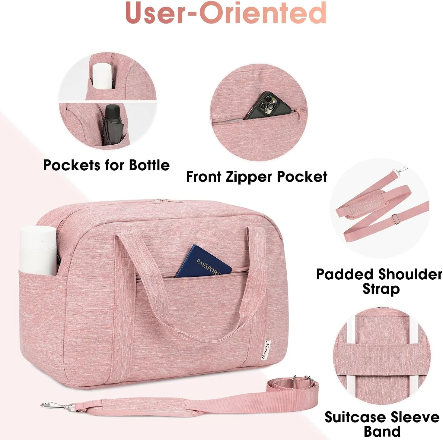 Narwey 18" Carry on Bag Underseat for Airplane with Wet Pocket Spirit Airlines Personal Item Bag Travel Duffel Bag Small Gym Bag Weekender Overnight for Women and Men (Pink)