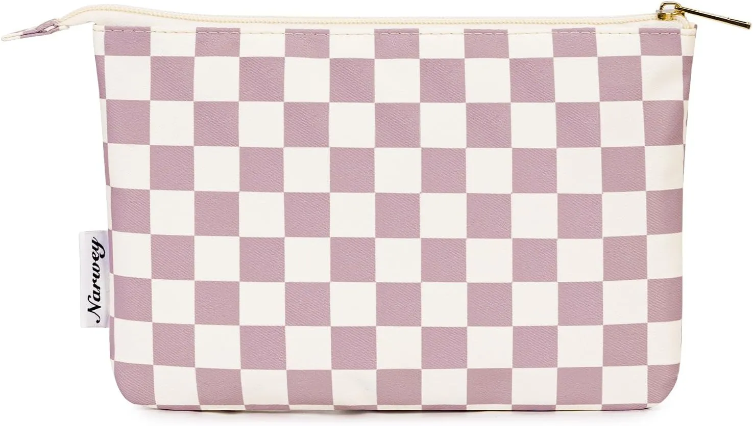 Narwey Small Checkered Makeup Bag for Purse Small Cosmetic Bag Women Travel Makeup Pouch Zipper Pouch (Dusty Rose Checkerboard)