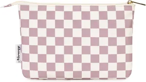 Narwey Small Checkered Makeup Bag for Purse Small Cosmetic Bag Women Travel Makeup Pouch Zipper Pouch (Dusty Rose Checkerboard)