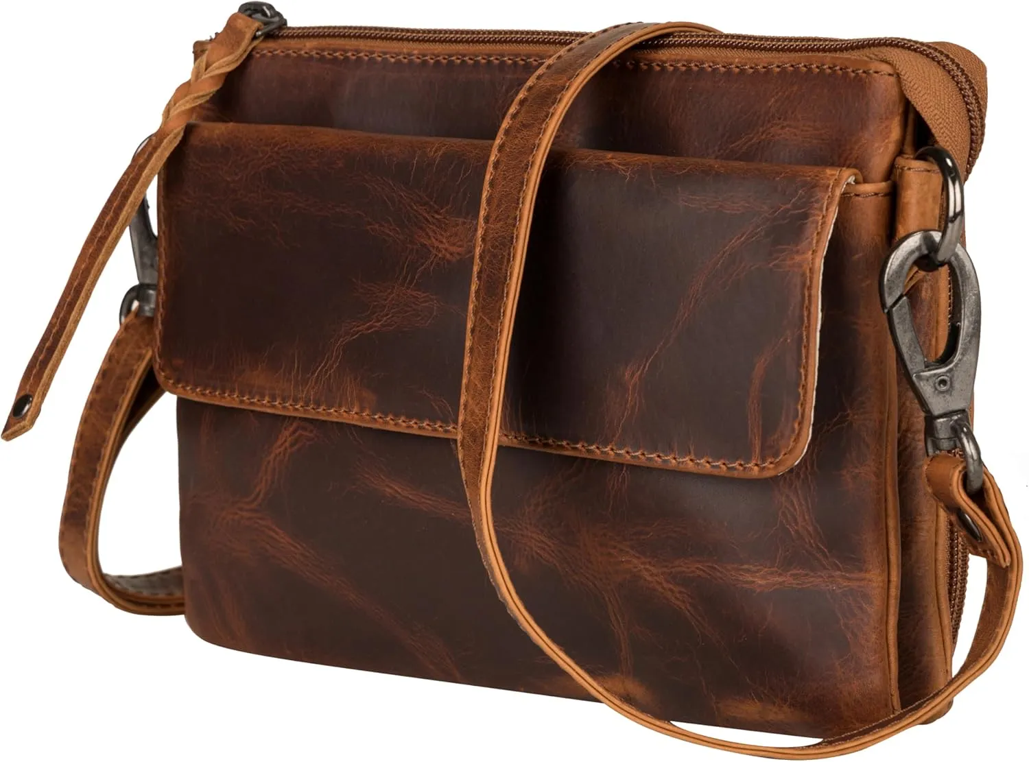 Natasha Concealed Carry Crossbody Purse RFID Full-Grain Leather Handbag with Locking Zippers & Universal Holster